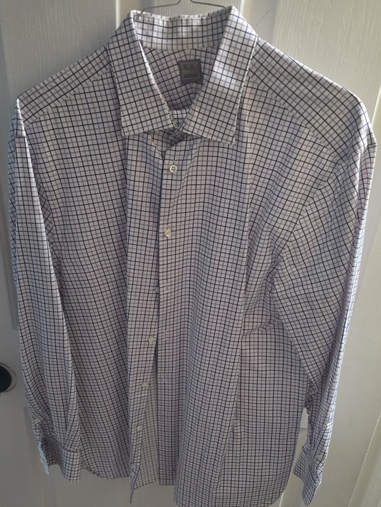 Ike Behar Other - Ike Behar White Dress Shirt with Navy Windowpane Check